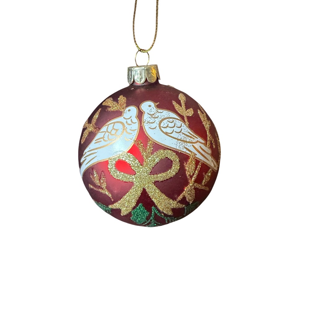 Gisela Graham London Silver Tree Burgundy Glass Turtle Doves Christmas Ornament